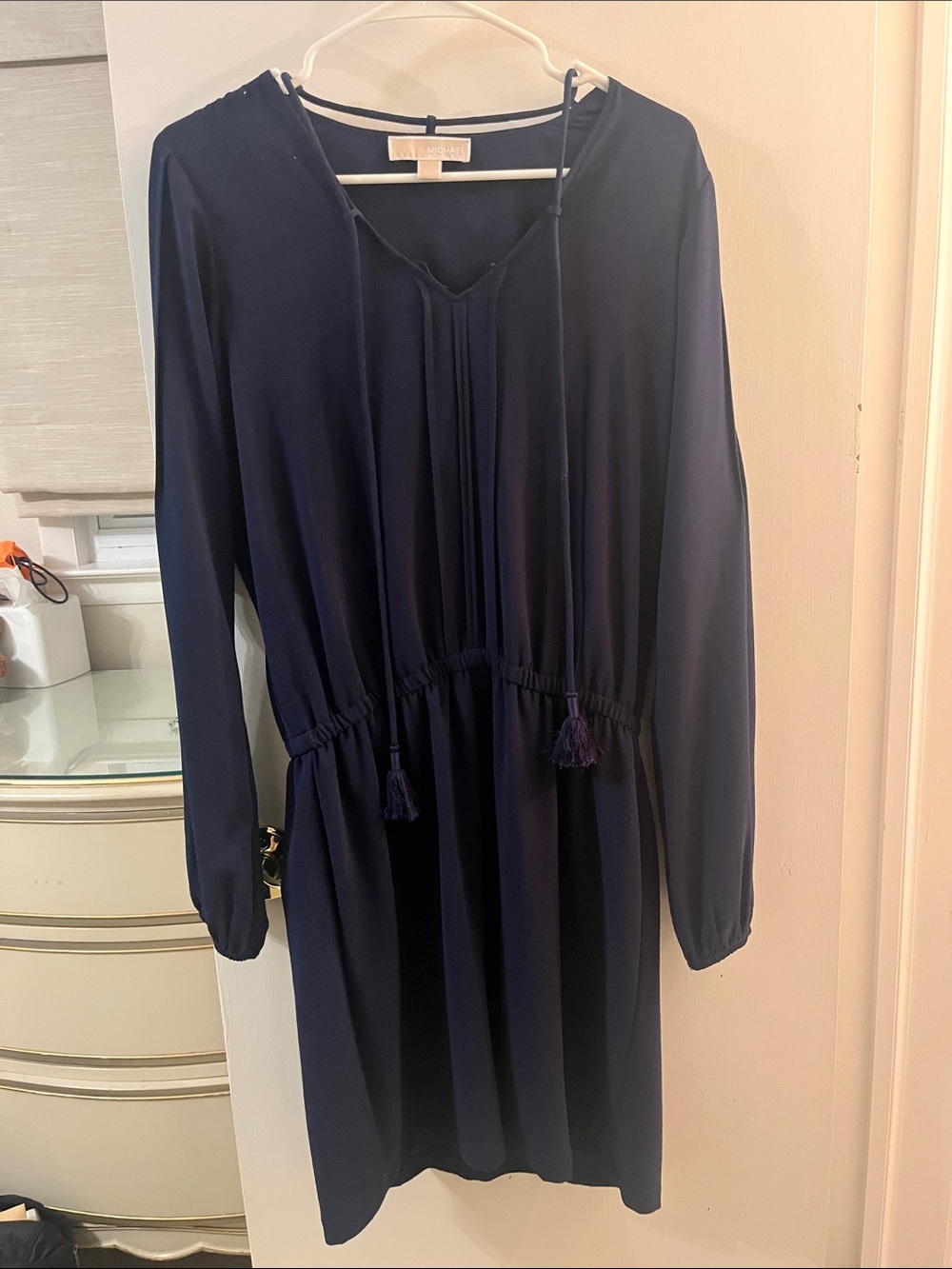Navy Long-Sleeve Drawstring Michael Kors Dress Small